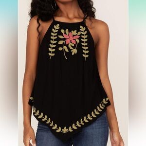 Band of The Free Women's Free Instant Karma Embroidered Floral Tank Top Black